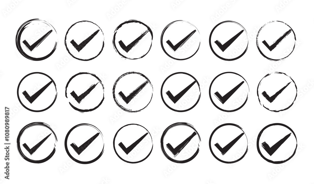 Poster set of different black check marks vector. voting vector icon. choice vector icon. confirmation symb