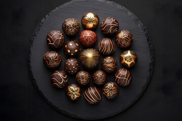 Obraz premium truffles of luxury chocolates with elegant gold dust, representing gourmet treats, chocolate collection sweets and gourmet dessert