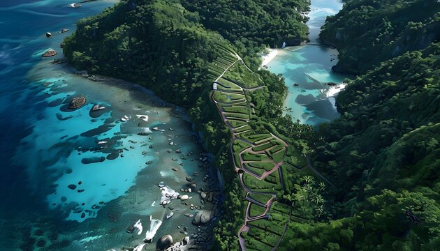 A Scenic Coastline in Yap with Traditional Stone Paths