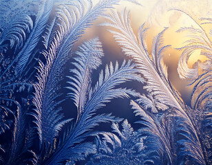 The window is adorned with frosty patterns, adding charm to a warm, cozy home in the heart of winter.