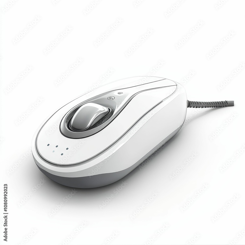 Poster white computer mouse with cord.