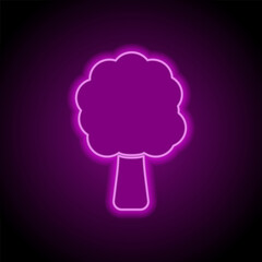 Tree simple icon vector. Flat design. Purple neon on black background