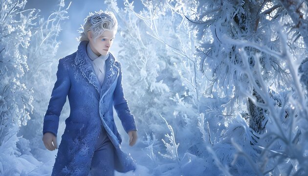 Jack Frost Walking Through a Frozen Forest
