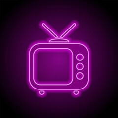Retro TV simple icon. Flat design. Purple neon on black background