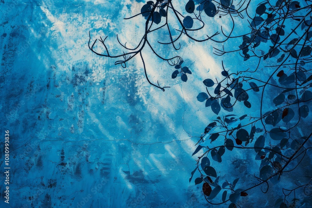 Poster white candles and delicate flowers are arranged on a table in front of a textured blue wall a captiv