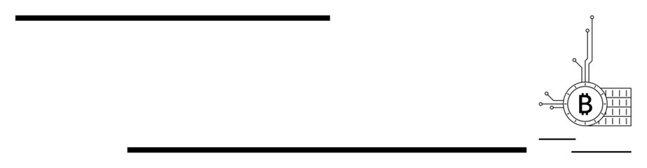 Obraz premium Black lines with a Bitcoin symbol incorporating circuit elements. Ideal for cryptocurrency, blockchain, digital finance, modern technology, futuristic concepts. Simple clean design