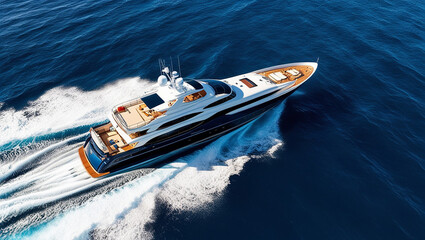 A luxurious yacht gliding through deep blue ocean waters generated with AI.