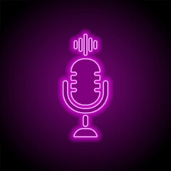 Microphone vector, simple icon. Flat design. Purple neon on black background