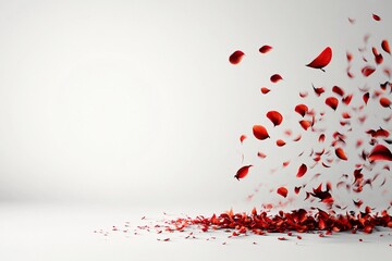 Red Rose Petals Falling on a White Background - Romantic Floral Photography