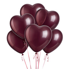 Burgundy heart-shaped balloons with a glossy finish, perfect for romantic or luxury events, stylish decor.