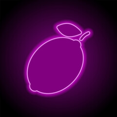 Lemon simple icon vector. Flat design. Purple neon on black background