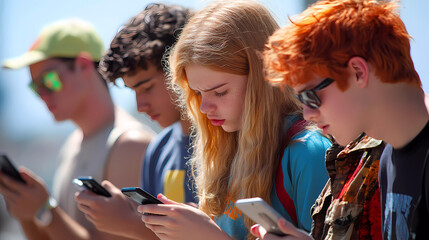 Fototapeta premium teenagers using cell phones. technological addiction