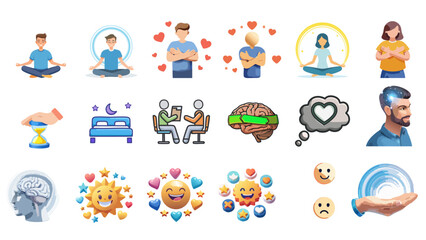 Fototapeta premium Mental Health and Wellbeing related icons