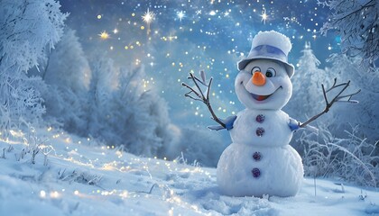 Obraz premium Frosty the Snowman in a Magical Winter Landscape