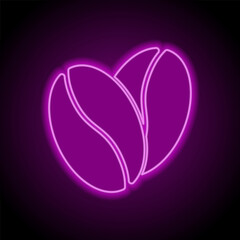 Coffee simple icon vector. Flat design. Purple neon on black background
