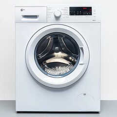 A white washing machine with a round door.
