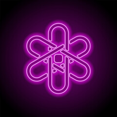 Atom simple icon, vector. Flat design. Purple neon on black background