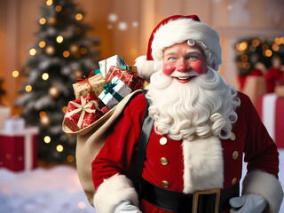 Smiley santa claus with christmas gifts