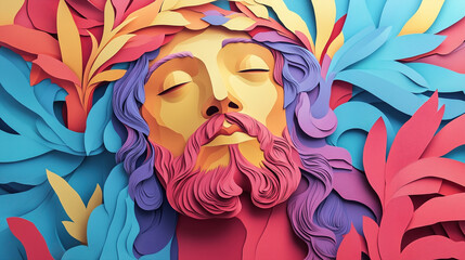 colorful paper cut illustration of Jesus Christ