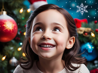 Happy Girl is watching snowflake