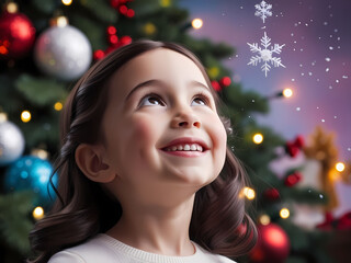 Smiley Girl is watching snowflake