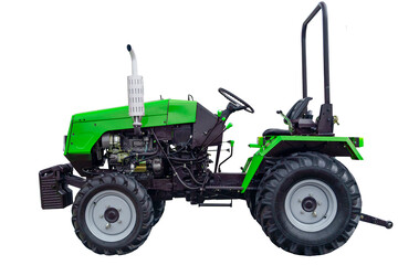 Mini tractor isolate. Farm tractor for agricultural work on empty background