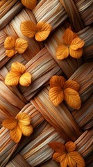 Fototapeta premium Autumnal Dried Leaves Weaved Design: A Stunning Visual Feast of Nature's Art