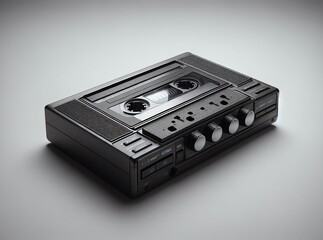 Obraz premium Vintage cassette tape player on a smooth surface, showcasing retro design and classic controls in a minimalist setting