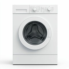 White washing machine with black drum door.