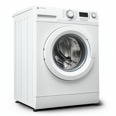 White washing machine with a silver drum.
