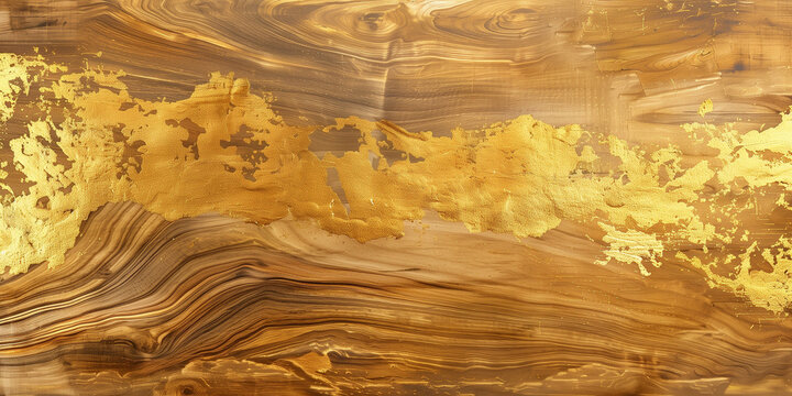 Golden wood surface texture pattern. Yellow gold and brown wood texture background. Luxury risch style wallpaper. Digital artistic artwork raster bitmap illustration. Boho style design. AI artwork.