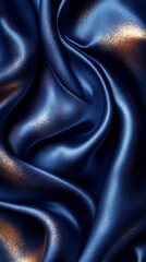 Stunning Close-up of a Luxurious Dark Blue Fabric with Gold Specks. A Detailed View of the Smooth, Elegant Texture
