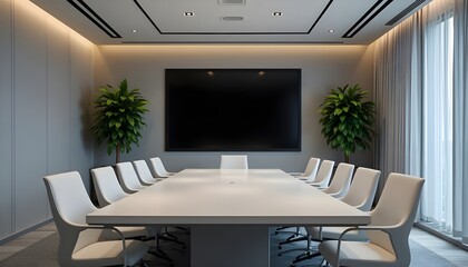 Fototapeta premium A High-Tech Futuristic conference and Boardroom Equipped with full furnished and Advanced Audio-Visual Aids for Seamless Presentations.