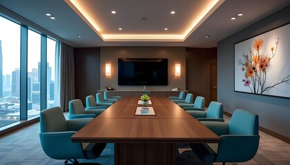 A High-Tech Futuristic conference and Boardroom Equipped with full furnished and Advanced Audio-Visual Aids for Seamless Presentations.