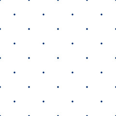 Classic background with dark blue polka dots on white background. Background for postcard design. Seamless pattern with repeating small circles. Pattern for printing on fabric, paper, etc.