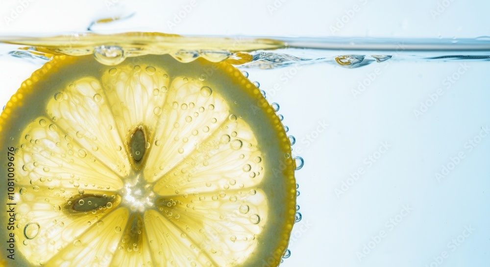 Canvas Prints fresh lemon slice submerged in clear water with bubbles