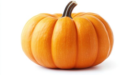 Obraz premium A Single Orange Pumpkin with a Dark Stem on a White Background
