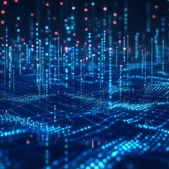 A blue, pixelated background showing a technology and finance network.  It's an abstract image related to business and science.