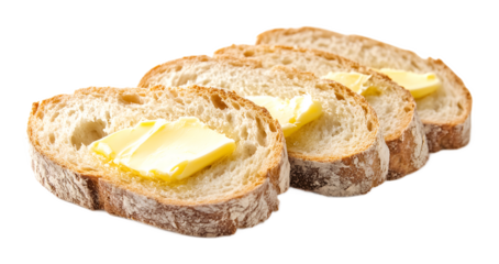 Slices of bread with butter on a transparent background. isolated background.