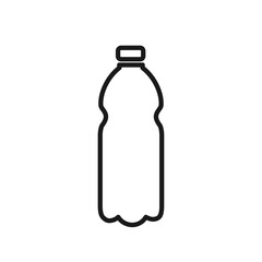 Disposable plastic bottle of water in linear graphic style icon design. Editable stroke. For web, mobile, logo. Beverage packaging for retail. Vector illustration isolated on white background