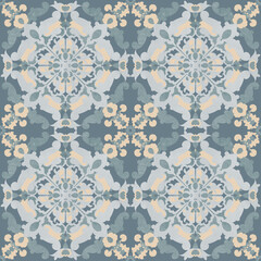 watercolor illustration portuguese style azulejo tiles boho illustration, abstract illustration azulejos blue and blue, yellow