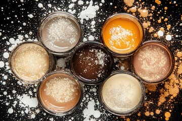 Colorful array of gourmet sauces sprinkled spices