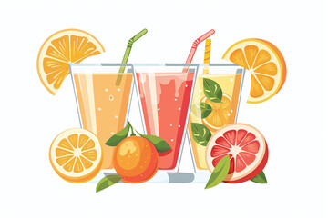 Refreshing Fresh Fruit Juice with Ice and Citrus Slices, Healthy Tropical Beverage in a Glass