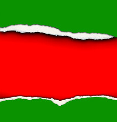 Ripped red and green paper Christmas background