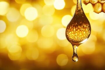 Golden honey droplet suspended bokeh backdrop