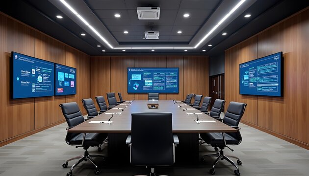 A High-Tech Futuristic conference and Boardroom Equipped with full furnished and Advanced Audio-Visual Aids for Seamless Presentations.