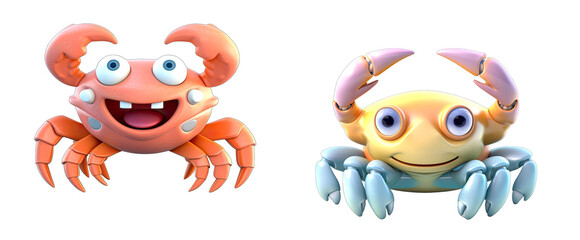 Crab 3D cute cartoon style pastel colors on a transparent background PNG.