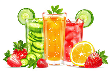 Refreshing Fresh Fruit Juice with Ice and Citrus Slices, Healthy Tropical Beverage in a Glass