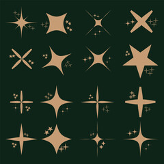 Retro futuristic sparkle icons collection. Set of star shapes. Abstract cool shine effect sign vector design. Templates for design, posters, projects, banners, logo, and business cards. EPS 10.
