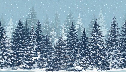 Christmas. Winter background. Winter Forest background. Pine, spruce, christmas tree. Snowy graphic trees seamless pattern panorama view. hand drawing. 